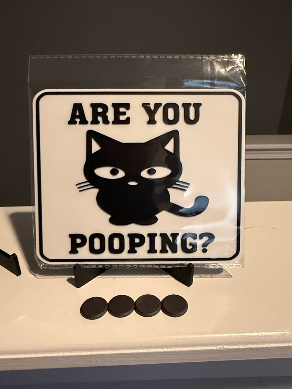 Humorous Black Cat Pet Bathroom Sign - 'Are You Pooping?'